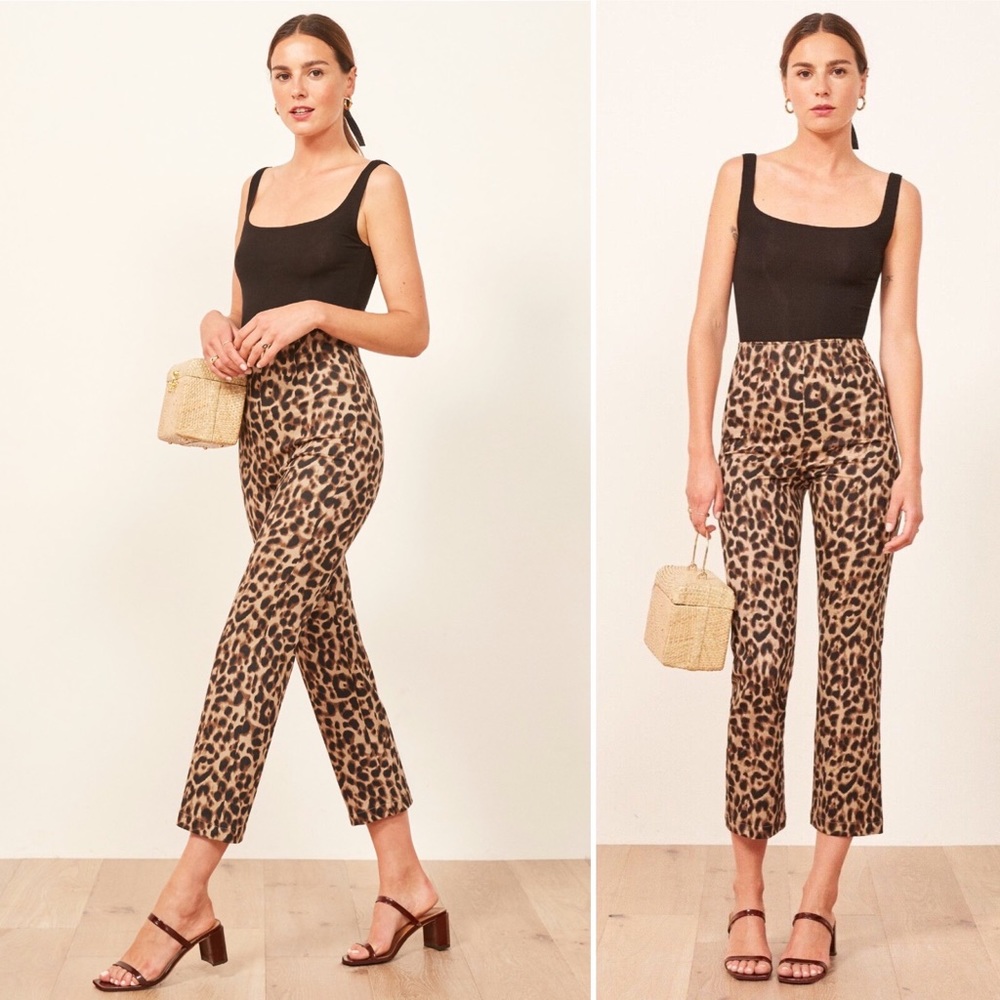 Reformation Marlon Leopard Cheetah High Rise Ankle Cropped Trousers Pants Size 6
